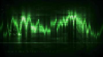 Abstract animation of an electrocardiogram in green neon led light. Motion. Heartbeat chart, EKG signal beat process on display monitor. video