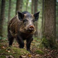 Wild Boar with tusks Hog WIldlife in the woods photo