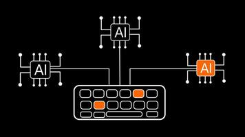 a keyboard connected to an artificial intelligence icon, depicting working with the help of artificial intelligence video