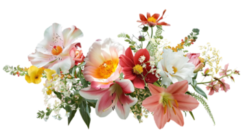 Vibrant Bouquet with Pink, White, and Red Flowers on a Transparent Background png