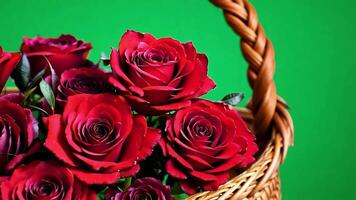 Basket of Red Roses on green screen background. video