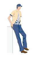 Fashion figure illustration with a men sit on wall. vector