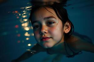 Portrait of a Young Girl Underwater with Sparkly Lights photo