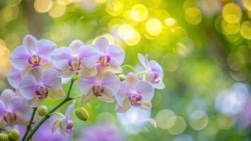 Delicate orchid petals with pastel gradient lighting and soft shadows photo