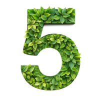 Number 5 made of green leaves cut out isolated PNG transparent