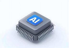 3D icon of an artificial intelligence chip with the word AI on it, technology concept photo