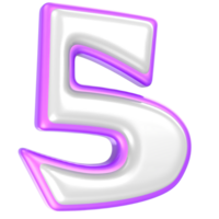 5 Number Purple And White 3D Rendering png