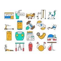 Fitness Gym Sportive Equipment Icons Set vector