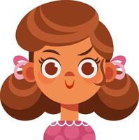 Emotions of a little girl. On the child's face there is cunning, gloating, deceit. Large head of a curly girl for stickers. vector