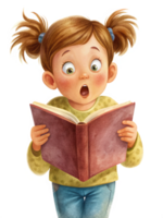 Surprised Little Girl Holding a Book with Amazement png