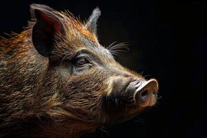 A close up of a pig's head photo