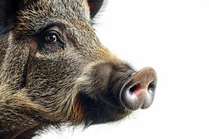 A close up of a wild boar's face photo