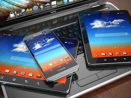 Mobile devices. Laptop, smartphone and tablet pc. photo