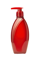 A red plastic pump bottle with a glossy finish. png