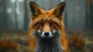 rojo zorro en el lluvia - realista animal ilustración foto