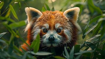 rojo panda en el follaje - realista animal ilustración foto