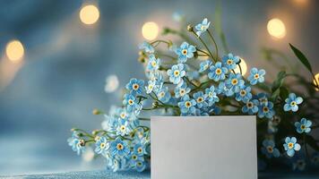 A cute light blue flowers bouquet with a small white square card. video