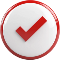 A red and white check mark on a button png