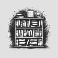 Bookcase with books and a mouse on a white background vector