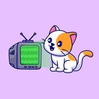 Cute Cat Watching Television Cartoon vector