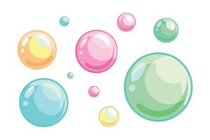 Realistic flying soap bubbles flat illustration set white background vector