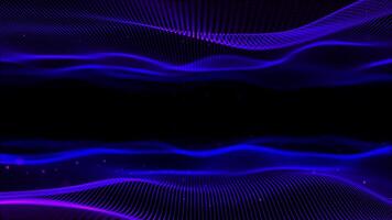 Two blue mirror waves. Symmetrical wavy background with flying particles. Wavy mesh frame in glowing purple reflection particle. Abstract wavy loop background. Big data, futuristic background. video