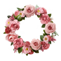 Pink Rose and Flower Wreath with transparent background png