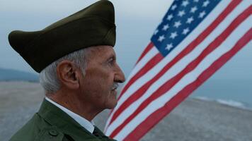 Retired Veteran Soldier With USA Flag Background video