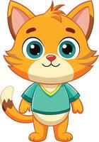 A cartoon cat in a green shirt vector