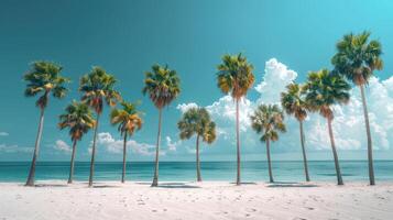 Palm trees on the beach with blue sky and white clouds photo