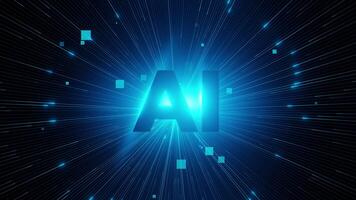 A blue and white image of a starburst with the word AI in the center video