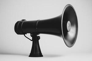 Black Megaphone with Stand on White Background photo