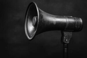 A Black and White Photograph of a Megaphone photo