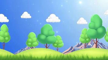 un dibujos animados paisaje con arboles y nubes video