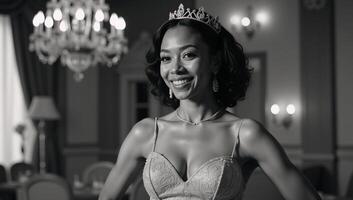 African American Disney Princess adorned for a ball within a dark ethereal fairy tale setting Created With photo