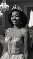 African American Disney Princess adorned for a ball within a dark ethereal fairy tale setting Created With photo