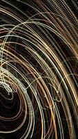 Abstract energy tunnel in outer space. Animation. Flowing vortex energy of many golden bended lines on black background, seamless loop. video