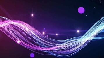 Abstract purple and blue glowing lines background with light streaks. video