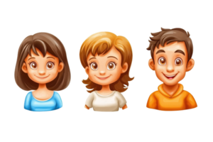 Cartoon illustration of three happy, smiling characters two women and one man. Perfect for avatars, animations, and digital art projects. png