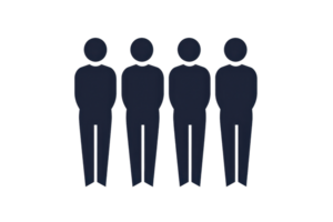 silhouette of four standing human figures. Ideal for concepts of teamwork, unity, collaboration and group. png