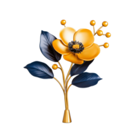 Yellow flower with blue leaves on transparent background png