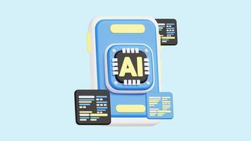 Smart AI Phone animated 3d icon. video