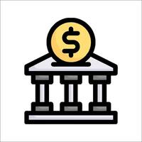 Bank building icon with dollar coin on top vector