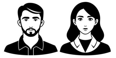 Woman and man icon. Black people silhouette. Social network human head portrait. Business person. Female and male face profile vector