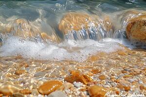 A Stream of Water Flowing Over Smooth Pebbles photo