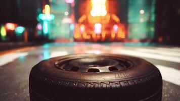 A close up of a tire on the ground video