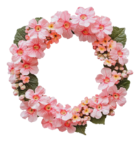 Delicate pink flower wreath with a circular design png