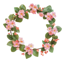 Pink floral wreath with blossoms and leaves png