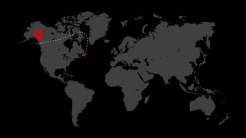 mundo mapa viagem rota localização animação em Sombrio fundo, mundo mapa mostrando a Localizações do países video