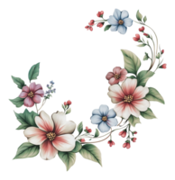 Floral design with various blossoms and leaves png